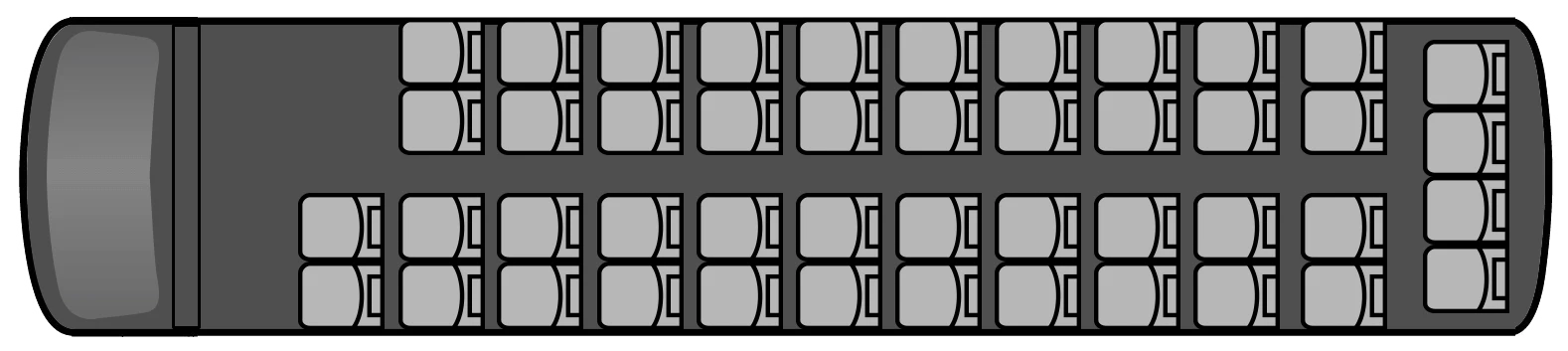 O ônibus comporta 46 passageiros. Esta é a melhor opção se você precisa de um veículo com grande capacidade para bagagens. Faça um orçamento agora para o seu grupo preenchendo o formulário.