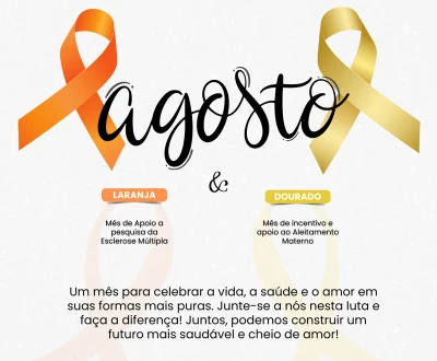 Agosto Laranja e Dourado Esclerose Múltipla e incentivo a amamentação materna